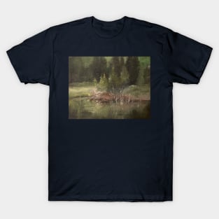 Pond With Green Oil on Canvas T-Shirt